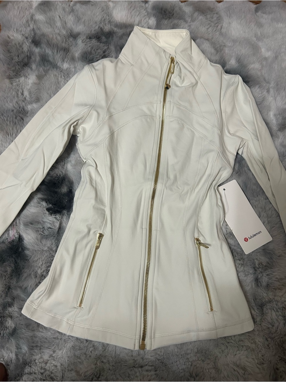 lululemon athletica White Fitted Zip-Up Utility Jacket with Gold Accents
